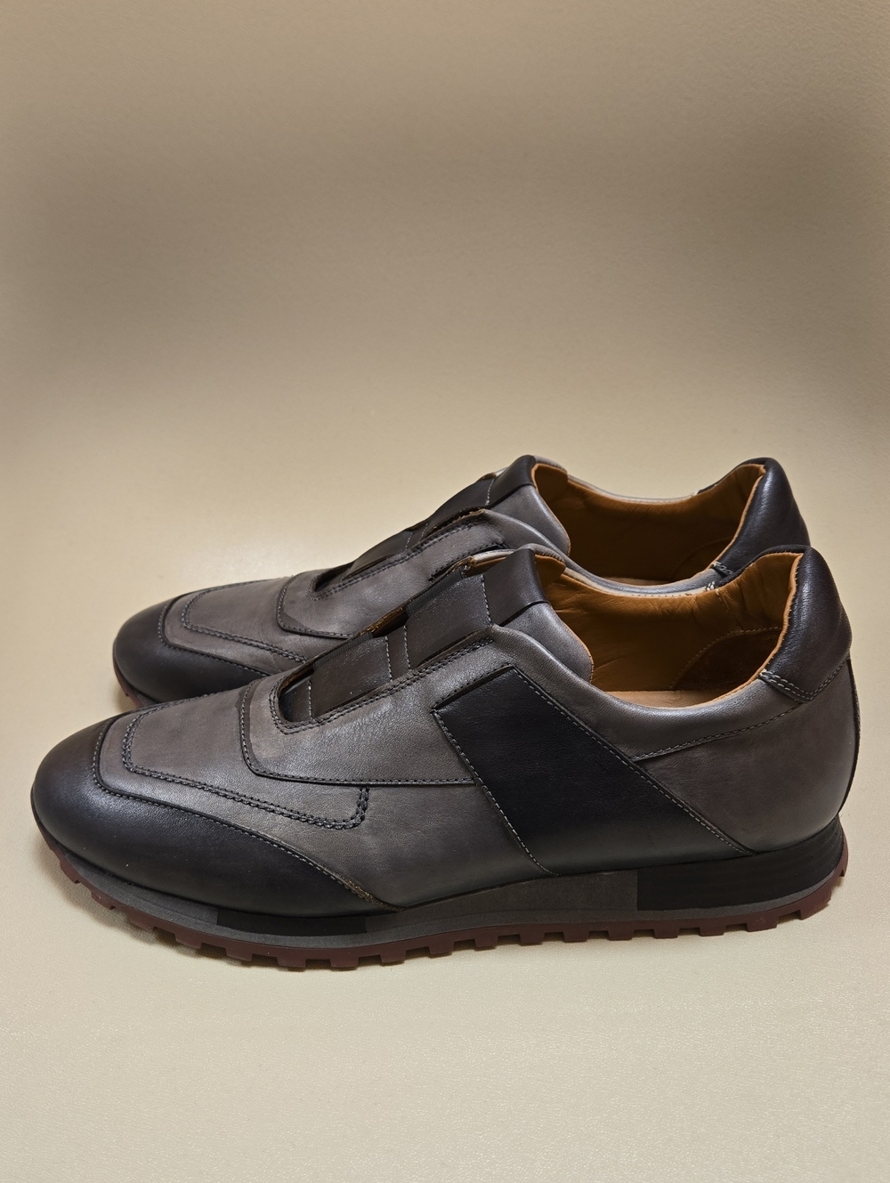 Mezlan Leather Two-Tone Slip On Lug Sole Sneakers Size 9.5 Made In Spain